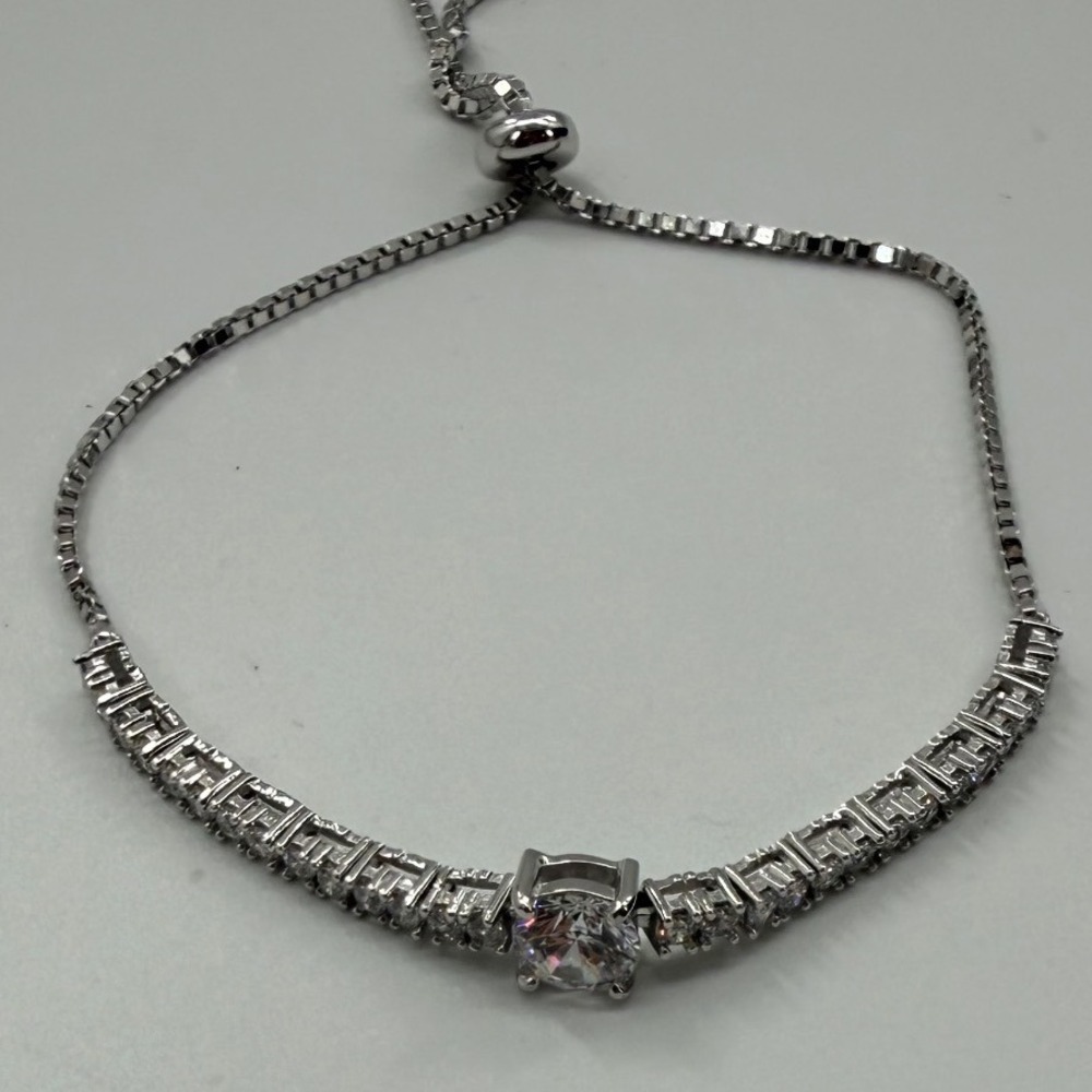 Cubic Zirconia Tennis Bolo Bracelet Womens 925 Sterling Silver Elegant Sparkly